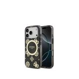 Guess iPhone 17 Pro IML Peony 4G Desenli Klasik Logolu Magsafe Siyah Uyumlu Telefon Kılıfı