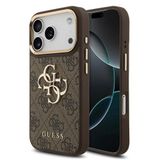 Guess İphone 17 Pro Kılıf Lisanslı Gold Kamera Çerçeveli 4G Desenli Büyük 4G Ve Yazı Logolu Kahve