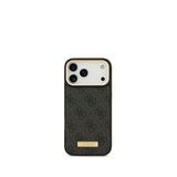 Guess iPhone 17 Pro Max 4G Serisi Metal Plakalı Klasik Logolu Magsafe Uyumlu Siyah Telefon Kılıfı