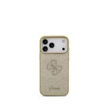 Guess iPhone 17 Pro Max Altın 4G Glitter Büyük Metal Kamera Çerçeveli Magsafe Uyumlu Telefon Kılıfı