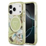Guess İphone 17 Pro Max Kılıf Lisanslı M-Safeli Simli Çiçek Desenli Metal Kamera Çerçeveli Yeşil