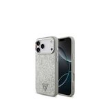 Guess iPhone 17 Pro Max Metal Kamera Çerçeveli Üçgen Logolu Glitter Magsafe Uyumlu Gri Telefon Kılıfı