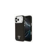 Guess Iphone 17 Pro Max Siyah Metal Kamera Çerçeveli Üçgen Logolu Glitter Magsafe Uyumlu Telefon Kılıfı