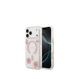 Guess iPhone 17 Pro Max Transparan Resin Flowers Magsafe Uyumlu Pembe Telefon Kılıfı