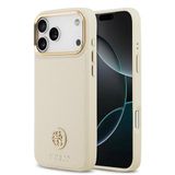 Guess İphone 17 Pro Max Uyumlu Kılıf Lisanslı M-Safeli Grained Yazı Ve Taşlı 4G Logolu Kapak Bej