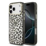 Guess İphone 17 Pro Max Uyumlu Kılıf Lisanslı M-Safeli Üçgen Logolu Simli Leopar Desenli Kapak Siyah