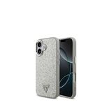 Guess iPhone 17 Pro Metal Kamera Çerçeveli Üçgen Logolu Glitter Magsafe Uyumlu Gri Telefon Kılıfı