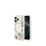 Guess iPhone 17 Pro Simli Çiçek Desenli Metal Kamera Çerçeveli Magsafe Uyumlu Beyaz Telefon Kılıfı