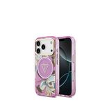 Guess iPhone 17 Pro Simli Çiçek Desenli Metal Kamera Çerçeveli Magsafe Uyumlu Mor Telefon Kılıfı
