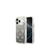 Guess iPhone 17 Pro Simli Peony Desenli Silikon Magsafe Uyumlu Şeffaf Telefon Kılıfı