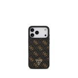 Guess iPhone 17 Pro Siyah 4G Desenli PU Deri Üçgen Logolu Telefon Kılıfı