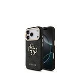 Guess iPhone 17 Pro Siyah Gold Metal Kamera Çerçeveli 4G Desenli Metal Büyük Logolu Telefon Kılıfı