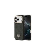 Guess iPhone 17 Pro Siyah Gold Metal Kamera Çerçeveli Taşlı Üçgen Logolu 4G Desenli Magsafe Uyumlu Telefon Kılıfı