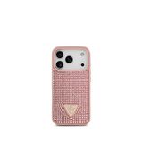 Guess iPhone 17 Pro Taşlı Üçgen Logolu Pembe Telefon Kılıfı