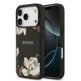 Guess İphone 17 Pro Uyumlu Kılıf Lisanslı M-Safeli Taneli Çiçek Tasarımlı Metal Yazı Logolu Siyah
