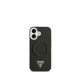Guess iPhone 17 Pu Deri Metal Kamera Çerçeveli Üçgen Logolu Magsafe Uyumlu Siyah Telefon Kılıfı