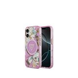 Guess iPhone 17 Simli Çiçek Desenli Metal Kamera Çerçeveli Magsafe Uyumlu Mor Telefon Kılıfı