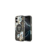 Guess iPhone 17 Simli Çiçek Desenli Metal Kamera Çerçeveli Magsafe Uyumlu Siyah Telefon Kılıfı