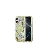 Guess iPhone 17 Simli Çiçek Desenli Metal Kamera Çerçeveli Magsafe Uyumlu Yeşil Telefon Kılıfı