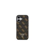 Guess iPhone 17 Siyah 4G Desenli PU Deri Üçgen Logolu Telefon Kılıfı