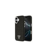 Guess iPhone 17 Siyah Metal Kamera Çerçeveli Üçgen Logolu Glitter Magsafe Uyumlu Telefon Kılıfı