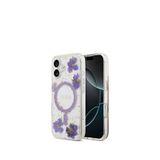 Guess iPhone 17 Transparan Resin Flowers Magsafe Uyumlu Mor Telefon Kılıfı