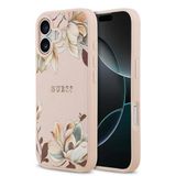 Guess İphone 17 Uyumlu Kılıf Lisanslı M-Safeli Taneli Çiçek Tasarımlı Metal Yazı Logolu Kapak Pembe