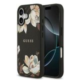 Guess İphone 17 Uyumlu Kılıf Lisanslı M-Safeli Taneli Çiçek Tasarımlı Metal Yazı Logolu Kapak Siyah