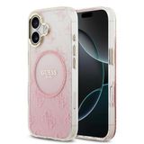 Guess İphone 17 Uyumlu Kılıf Orjinal Lisanslı M-Safe Özellikli 4G Desenli Simli Silikon Kapak Pembe