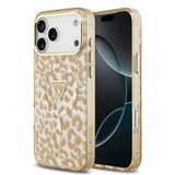 Guess İphone 18 Pro Kılıf Lisanslı M-Safeli Üçgen Logolu Simli Leopar Desenli Kapak Kahverengi