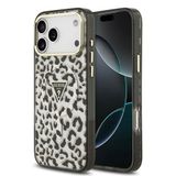 Guess İphone 18 Pro Max Kılıf Lisanslı M-Safeli Üçgen Logolu Simli Leopar Desenli Kapak Siyah
