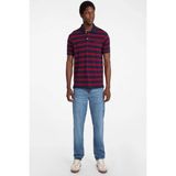 Guess Jeans Erkek Polo Yaka Siyah Kırmızı Çizgili T-Shirt - Siyah - Kırmızı