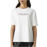 Guess Jeans Kadın Bisiklet Yaka Box Fit Desenli T-Shirt, Beyaz, XL