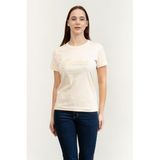 Guess Jersey Kadın Boxy Fit Bisiklet Yaka T-Shirt, Ekru, M Beden