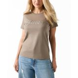 Guess Jersey Kadın Boxy Fit Bisiklet Yaka T-Shirt, Kahverengi, S Beden