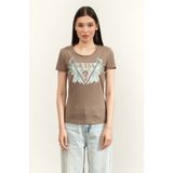 Guess Jersey Kadın Slim Fit Bisiklet Yaka T-Shirt Kahverengi