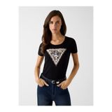 Guess Jersey Pamuklu Üçgen Logolu Slim Fit Bisiklet Yaka T Shirt W6RI32J1314 Bayan T SHİRT W6RI32 J1314 JBLK