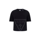 GUESS Kadın Aktif Kısa Kollu Büyük Boy Logo Kırpılmış Tişört, siyah, 12