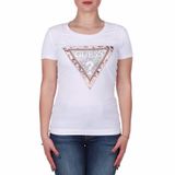 Guess Kadın Beyaz Çita Desenli Üçgen Logolu T-shirt S Beden, Çita Desenli Üçgen Logolu