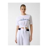 Guess Kadın Crop T-Shirt, Bow Detaylı, Kısa Kollu, Beyaz, L Beden