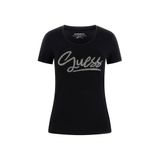 Guess Kadın Eco Kısa Kollu GUESS Script Tişört, Jet Siyah, M