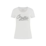Guess Kadın Eco Kısa Kollu GUESS Script Tişört, Saf Beyaz, S
