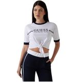 GUESS Kadın Eko Kısa Kollu Düğüm Tişört, Saf Beyaz, M