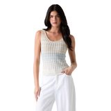 Guess Kadın Eko Kolsuz Rosalyn Tank Top Kazak, Açık Mavi Bej ve Beyaz Lurex Çizgili, M