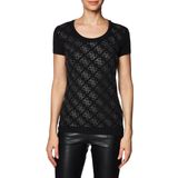 GUESS Kadın Kısa Kollu Bisiklet Yaka 4g Allover Tişört, siyah (Jet Black), S