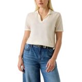 Guess Kadın Kısa Kollu Rhinestones Polo Stormi Kazak, Krem Beyaz, S