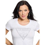 Guess Kadın Parlak Üçgen Logolu T-Shirt, Beyaz, M