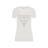 Guess Kadın Parlak Üçgen Logolu T-Shirt, Beyaz, Xl