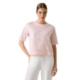 GUESS Kadın Silvy Açık Yeşil Süslenmiş Yuvarlak Yaka Örgü Boxy Fit Tişört, Rüya Pembe, 34