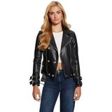GUESS Kadın Suni Deri Moto Ceket, Siyah, S Beden